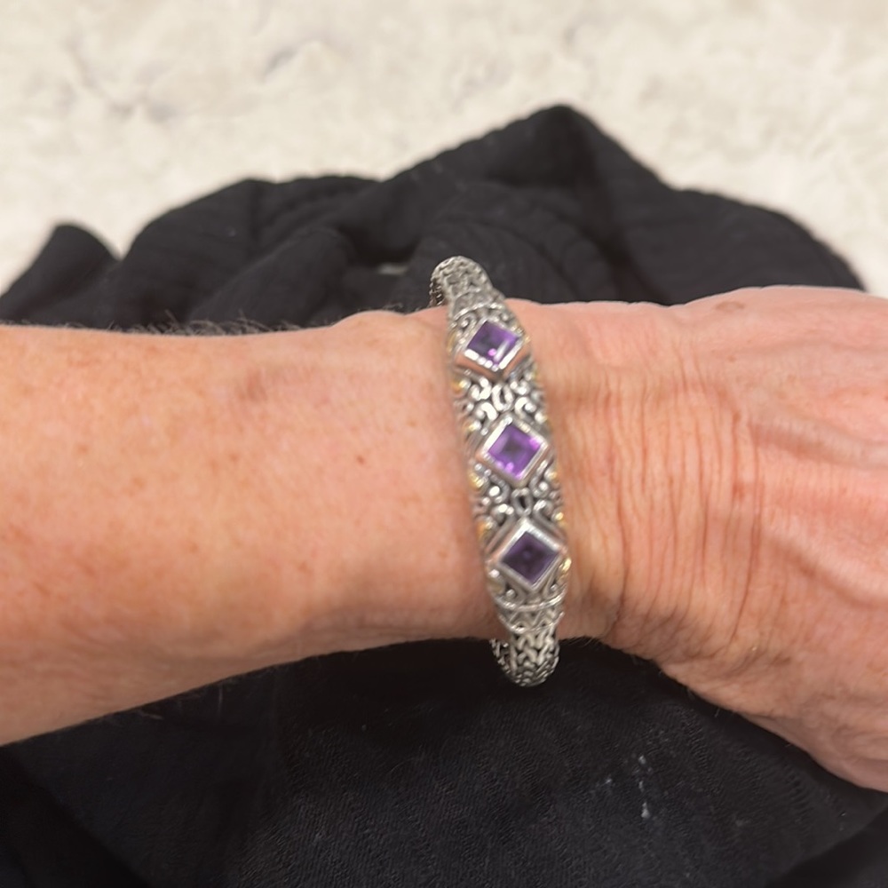 Samuel Benham (BJC) Sterling silver and 18kt Bracelet 3 Amethyst center stones - Picture 3 of 4